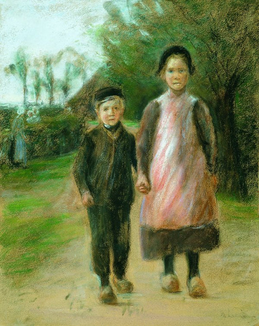 Garçon et fille dans une rue de village - Max Liebermann
