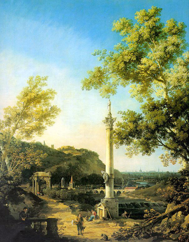 Capriccio : Paysage de rivière avec une colonne - Giovanni Antonio Canal