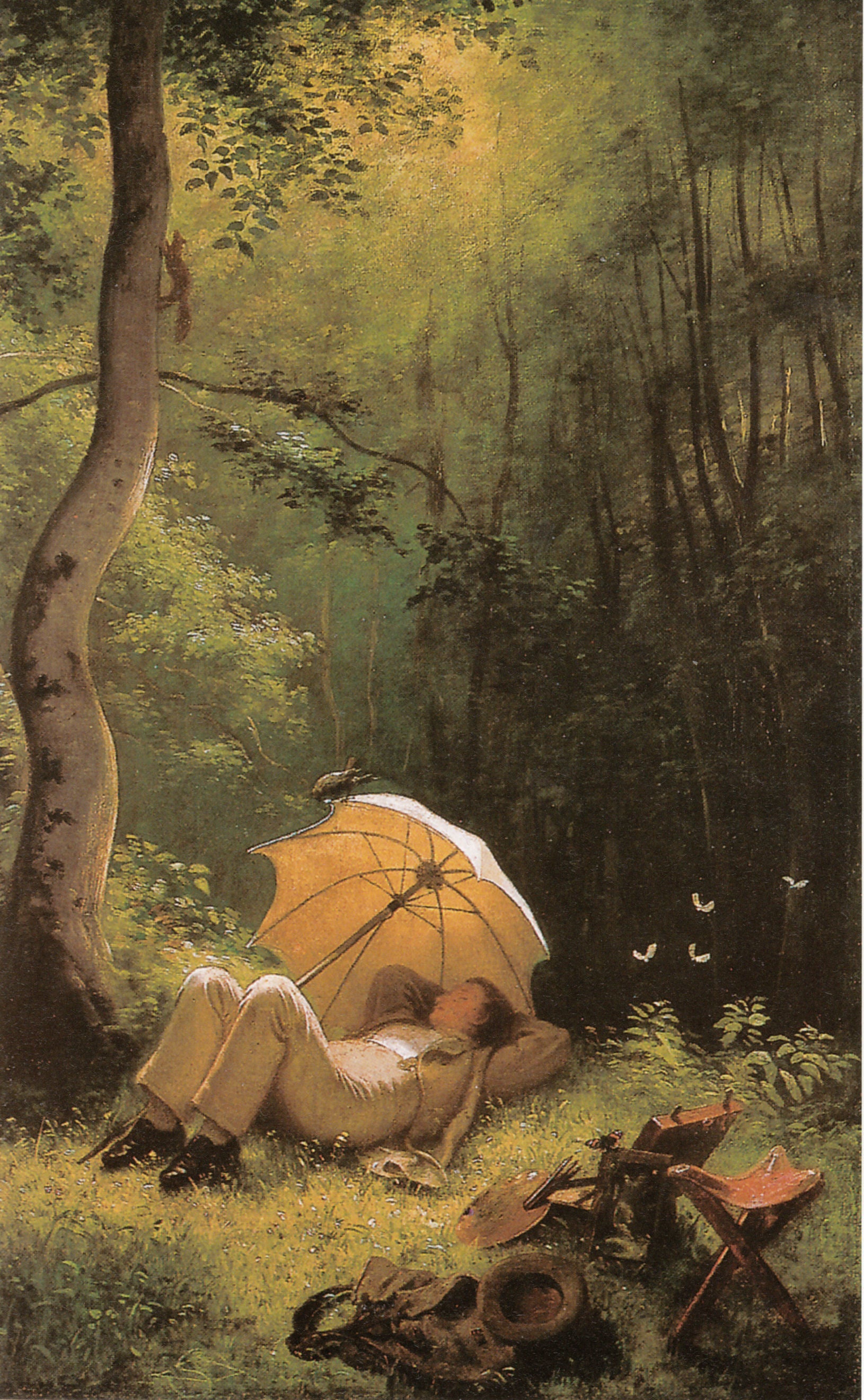 Le Peintre dans une clairière allongé sous un parasol - Carl Spitzweg