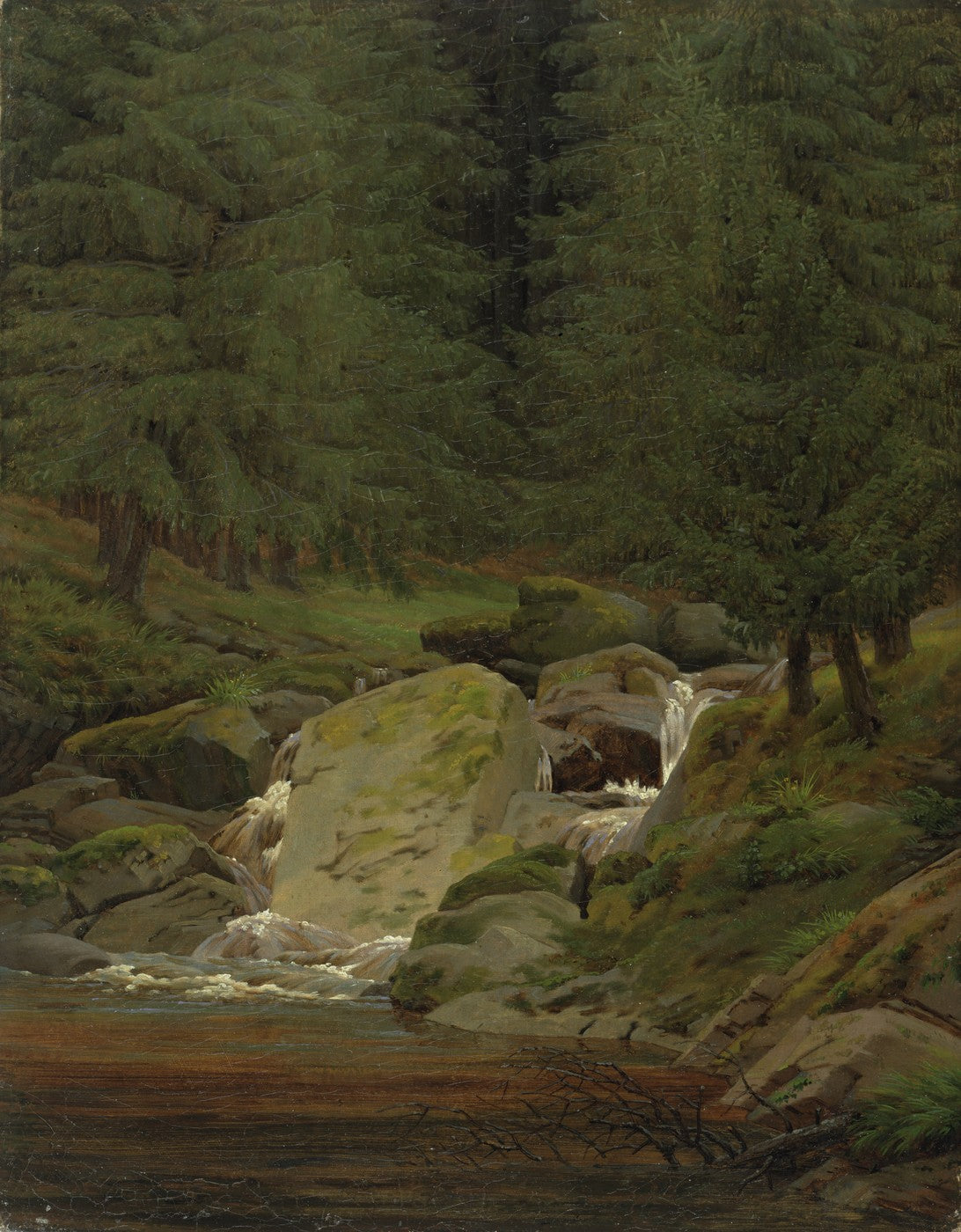 Les Evergreens près de la cascade - Caspar David Friedrich