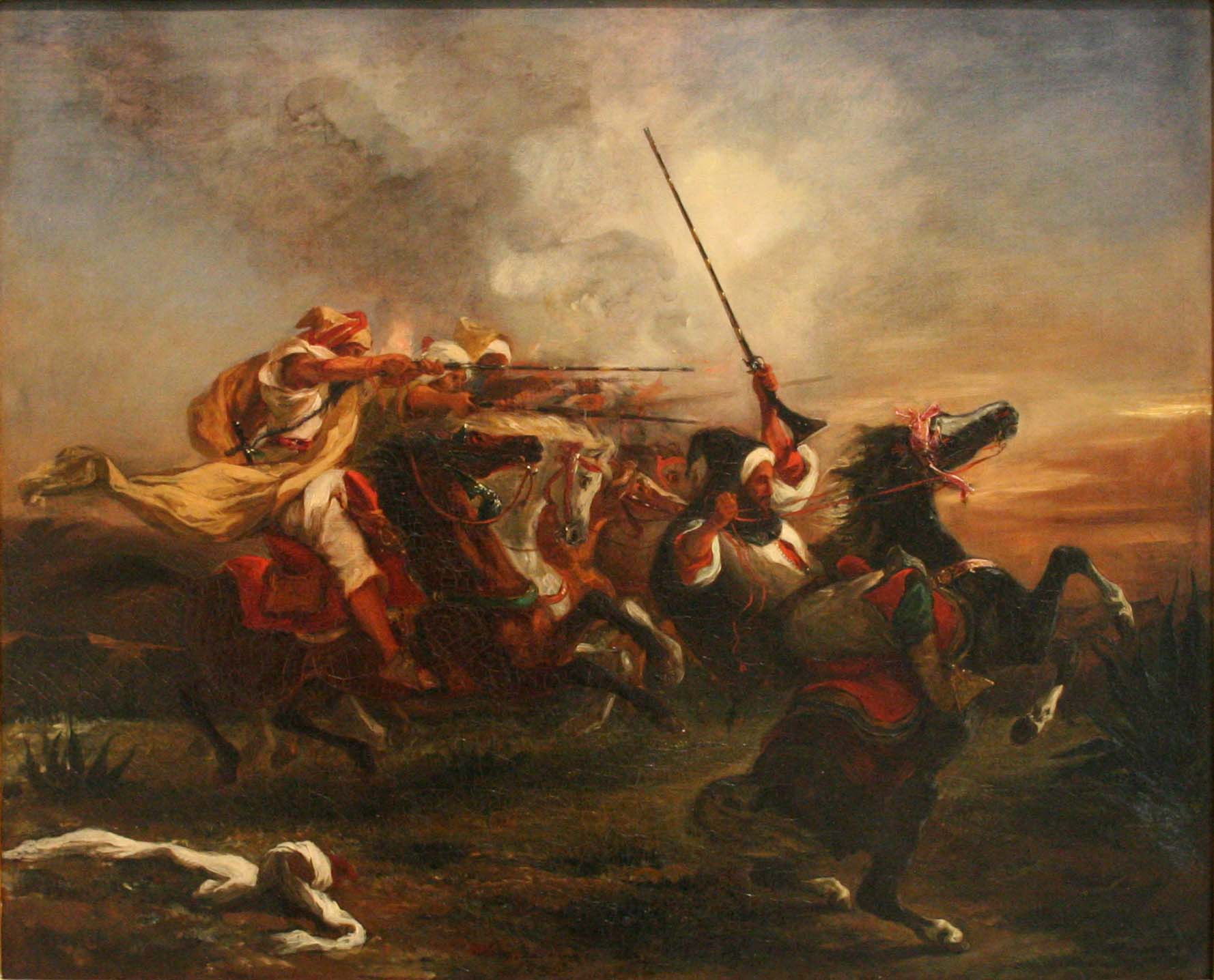 Des cavaliers marocains en action militaire - Eugène Delacroix