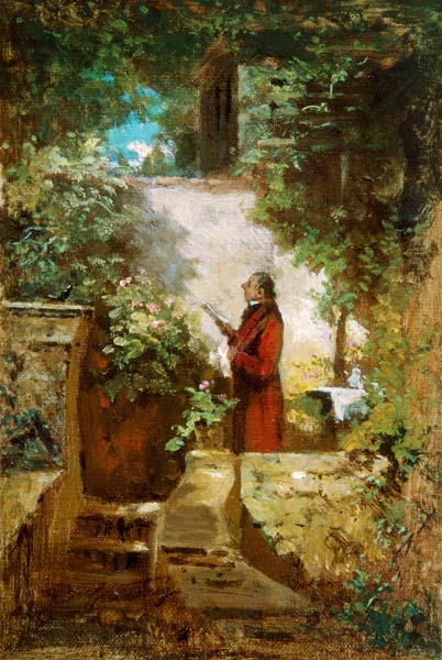 Le lecteur de journaux dans le jardin de la maison - Carl Spitzweg