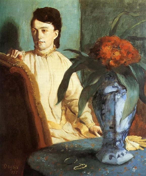 Dame et vase de fleurs de fleurs chinois - Edgar Degas