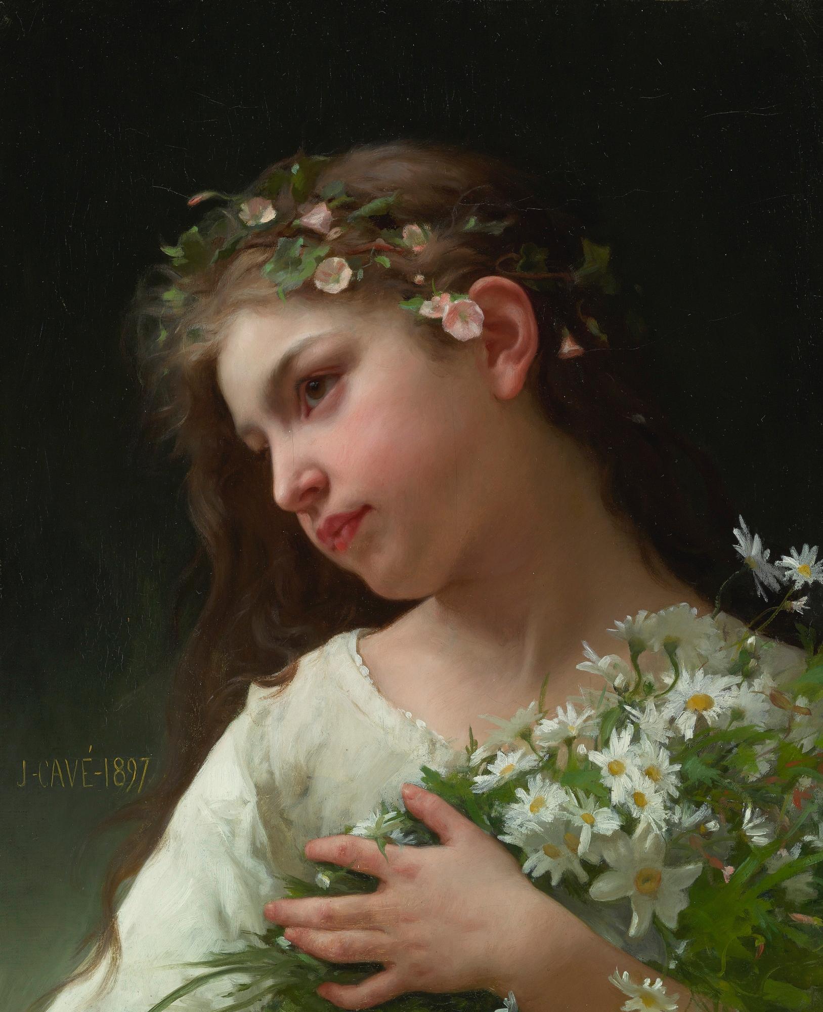 Jeune fille avec un bouquet de marguerites, 1897 - Jules-Cyrille Cavé
