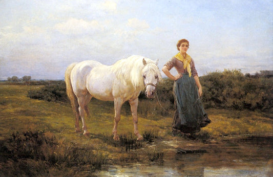 Noonday emmenant un cheval à l'eau, 1877 - Heywood Hardy