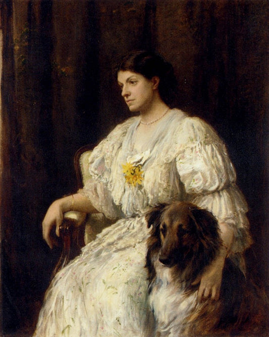 Portrait d'une femme avec son colley - Heywood Hardy