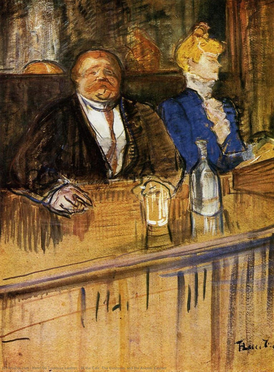 Dans le bar, le gros propriétaire et la caissière anémique - Toulouse Lautrec