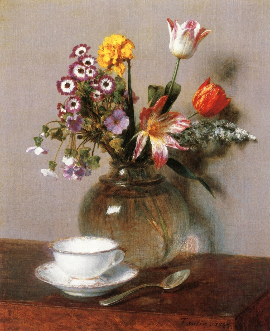Vase de fleurs avec une tasse à café, 1865 - Henri Fantin-Latour