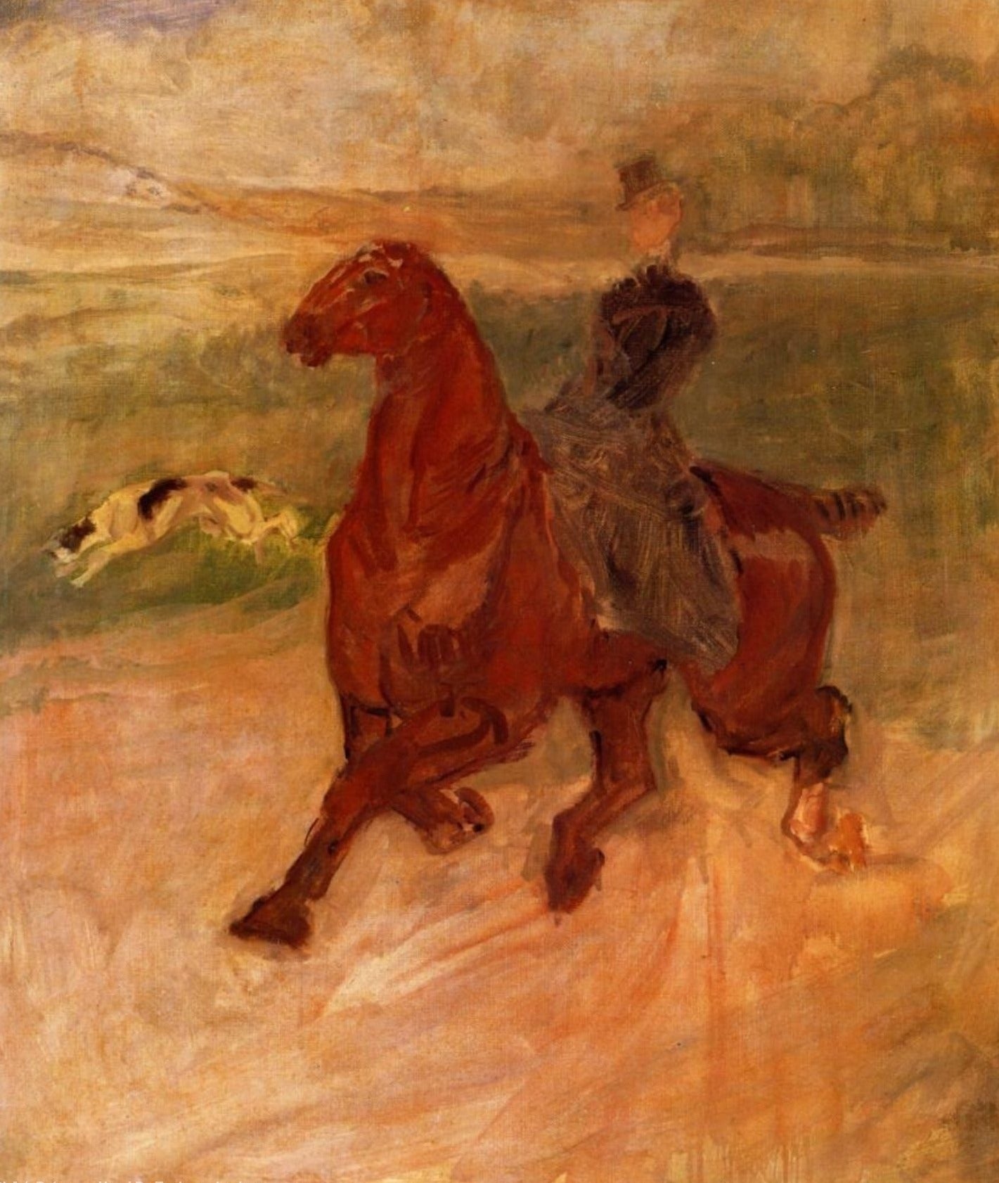 Femme cavalière et chien - Toulouse Lautrec