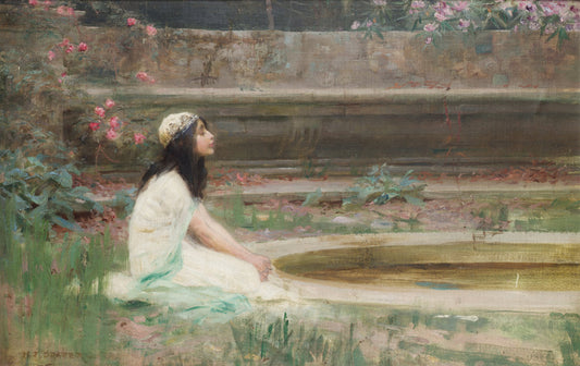 Une jeune fille au bord d'une piscine - Herbert Draper