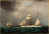 Le voilier à vapeur américain EMILY en mer avec quatre goélettes à l'avant - James E. Buttersworth