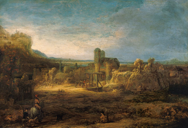 Paysage avec pont-levis - Rembrandt van Rijn