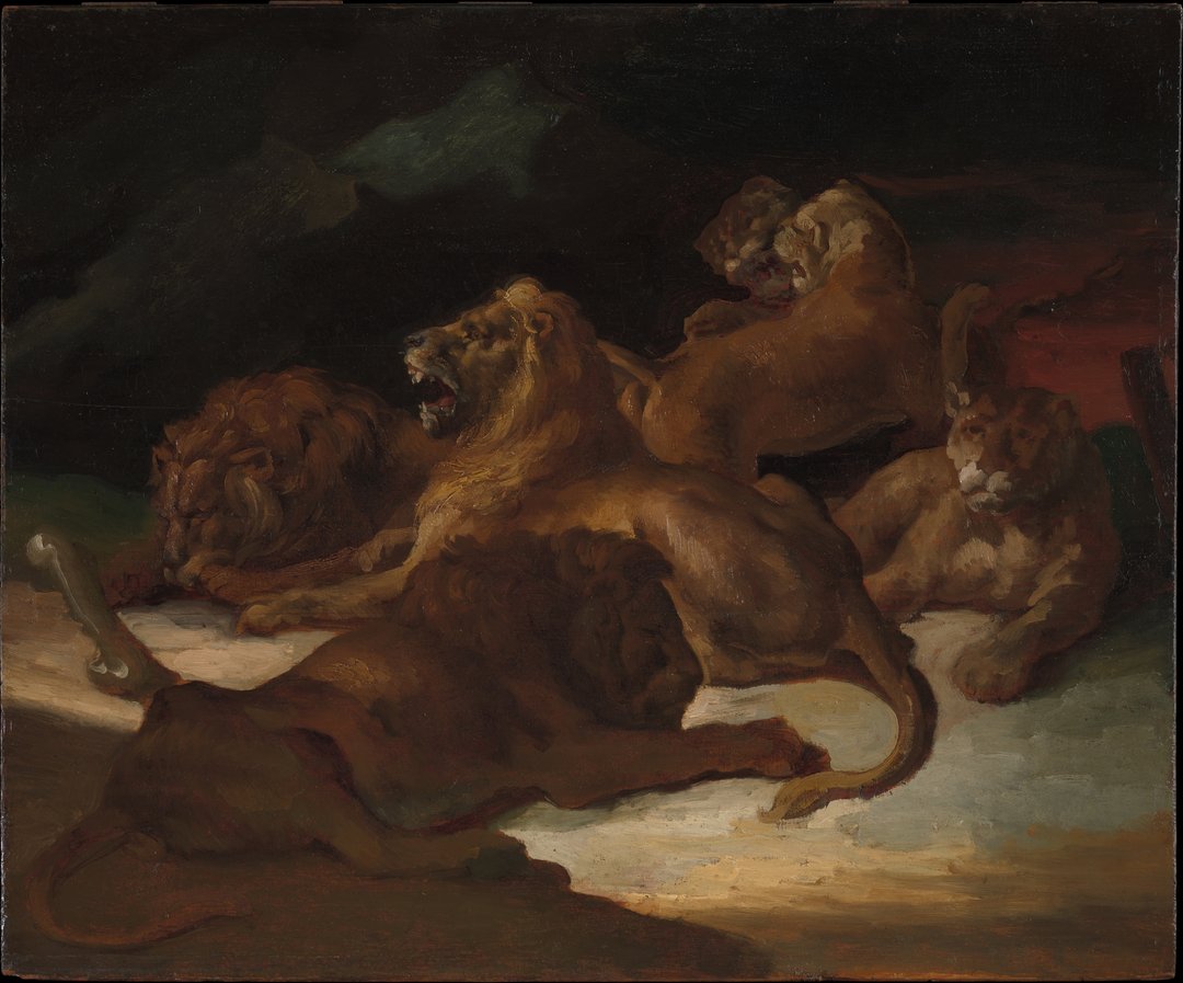 Des lions dans un paysage montagneux - Théodore Géricault