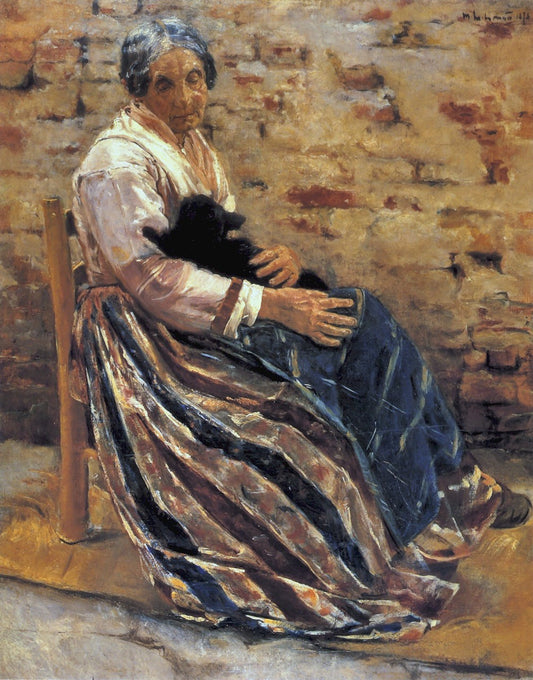Une vieille femme avec un chat - Max Liebermann