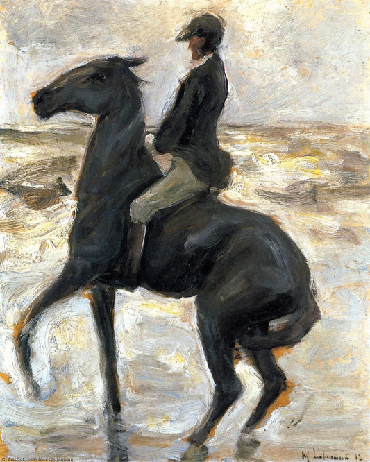 Cavalier sur la plage, face à la gauche - Max Liebermann