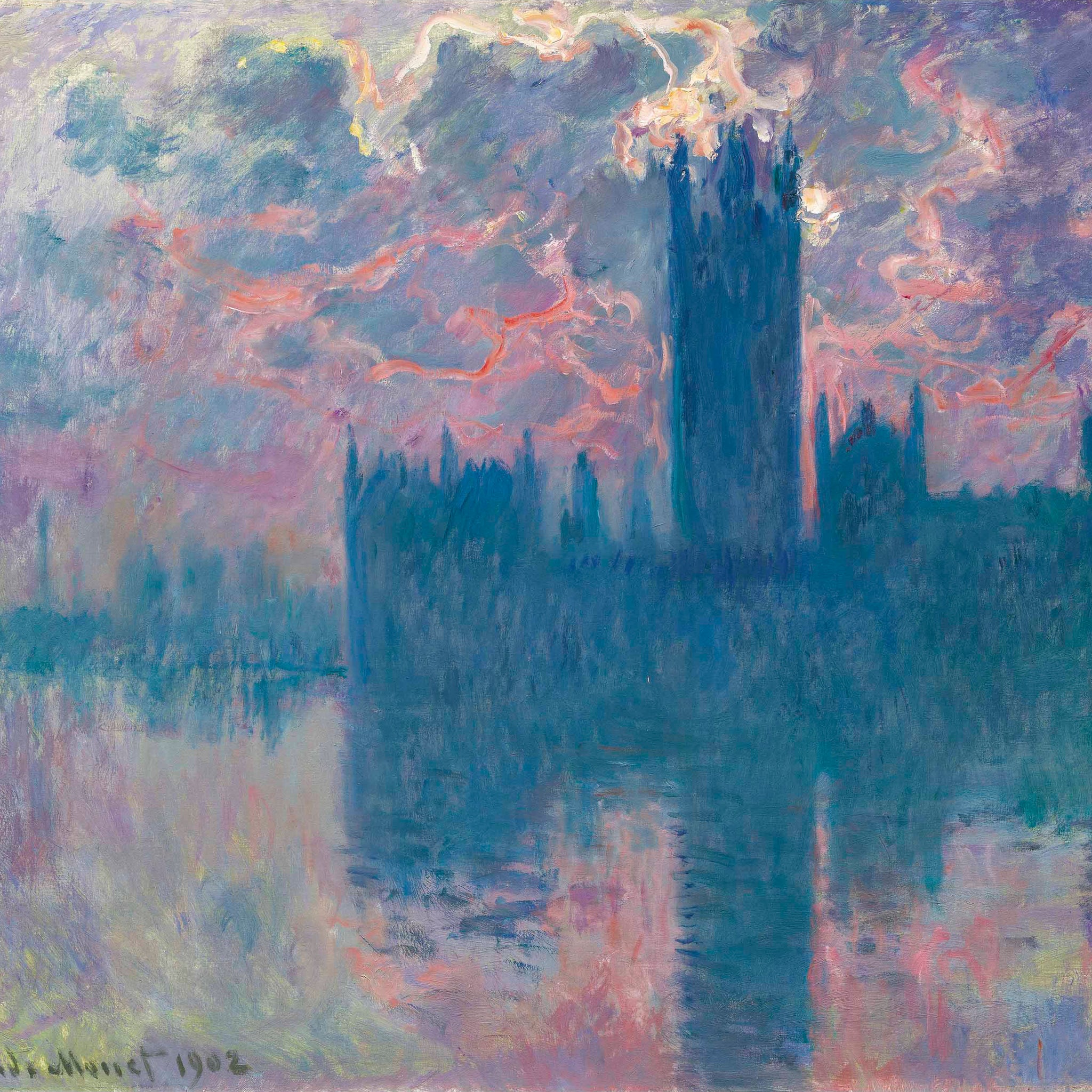 Le Parlement, soleil couchant (W1603) - Claude Monet