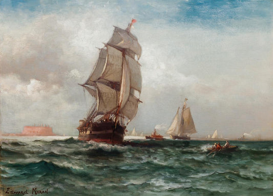 Navigation au large de Governors Island, New York - Edward Moran