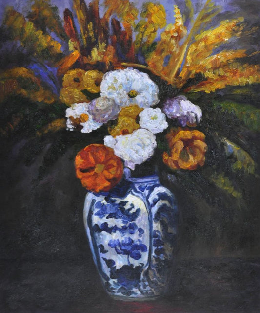 Bouquet de dahlias dans le vase de porcelaine - Paul Cézanne