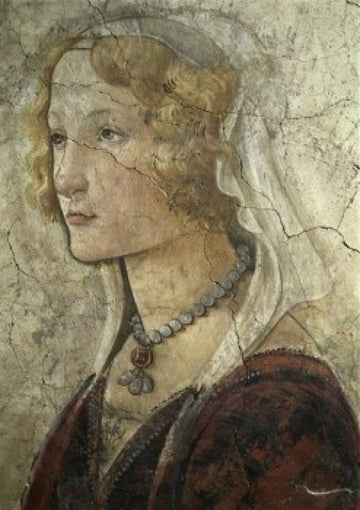 Vénus et les trois Grâces offrant des cadeaux à une jeune fille, détail de la tête de la jeune fille - Sandro Botticelli