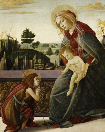 La Vierge et l'Enfant avec le jeune St Jean le Baptiste dans un paysage - Sandro Botticelli