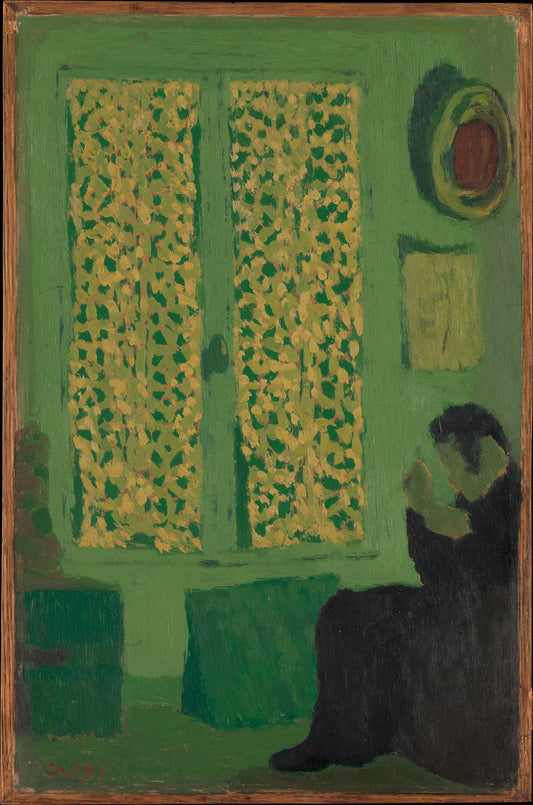 L'intérieur vert (personnage assis près d'une fenêtre à rideau) - Édouard Vuillard