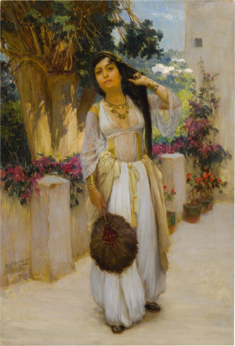 Femme d'Alger sur un balcon - Frederick Arthur Bridgman