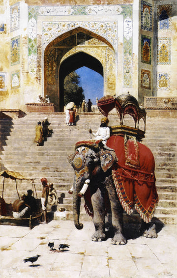 Éléphant royal à l'entrée de la Jami Masjid, Mathura - Edwin Lord Weeks