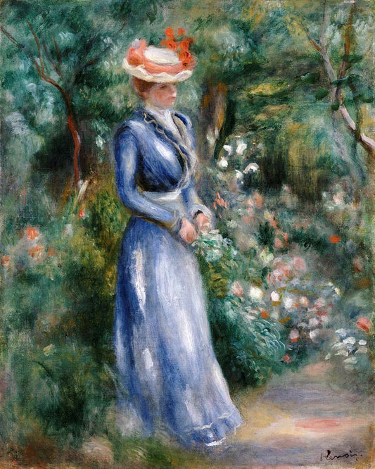 Femme en robe bleue debout dans le jardin de Saint-Cloud - Pierre-Auguste Renoir