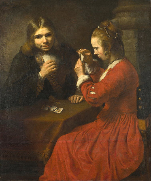 Un jeune homme et une jeune fille jouant aux cartes - Rembrandt van Rijn
