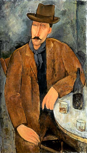 Un homme assis appuyé sur une table - Amedeo Modigliani