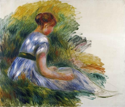 Alice Gamby dans le jardin, jeune fille assise dans l'herbe - Pierre-Auguste Renoir