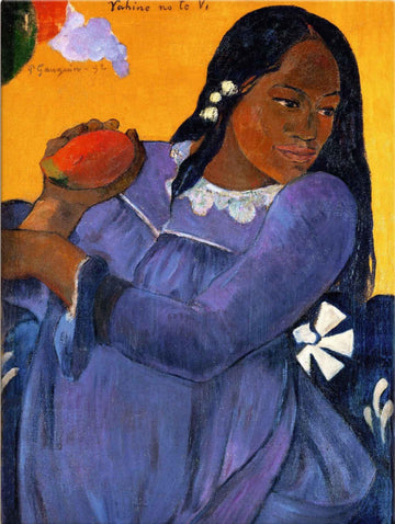 Femme en robe bleue avec une mangue - Paul Gauguin