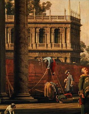 Capriccio d'un homme escaladant un mur (huile sur toile) - Giovanni Antonio Canal