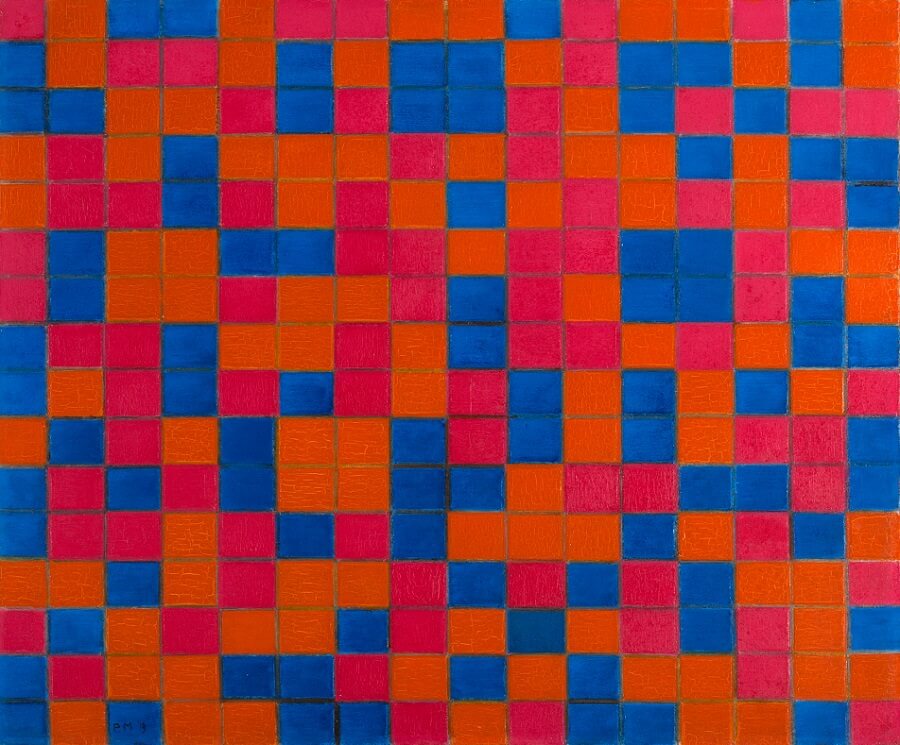 Composition en damier de couleurs sombres - Mondrian