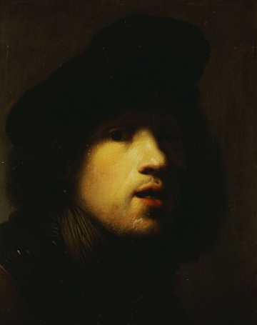 Portrait de l'artiste, tête et épaules, avec un béret noir et un gorget - Rembrandt van Rijn