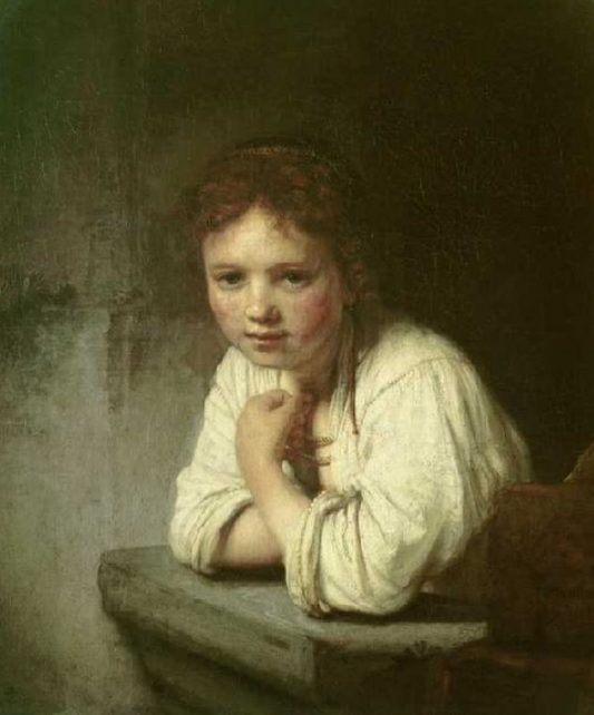 Fille appuyée sur le rebord d'une fenêtre - Rembrandt van Rijn