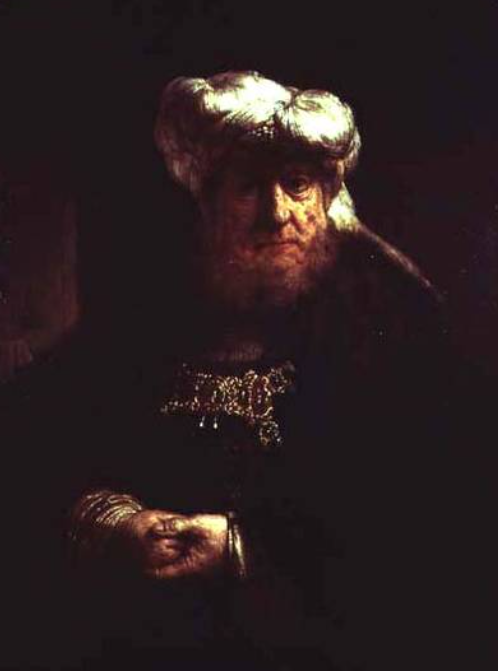 Homme en costume oriental (peut-être le roi Ussiah atteint de lèpre) - Rembrandt van Rijn