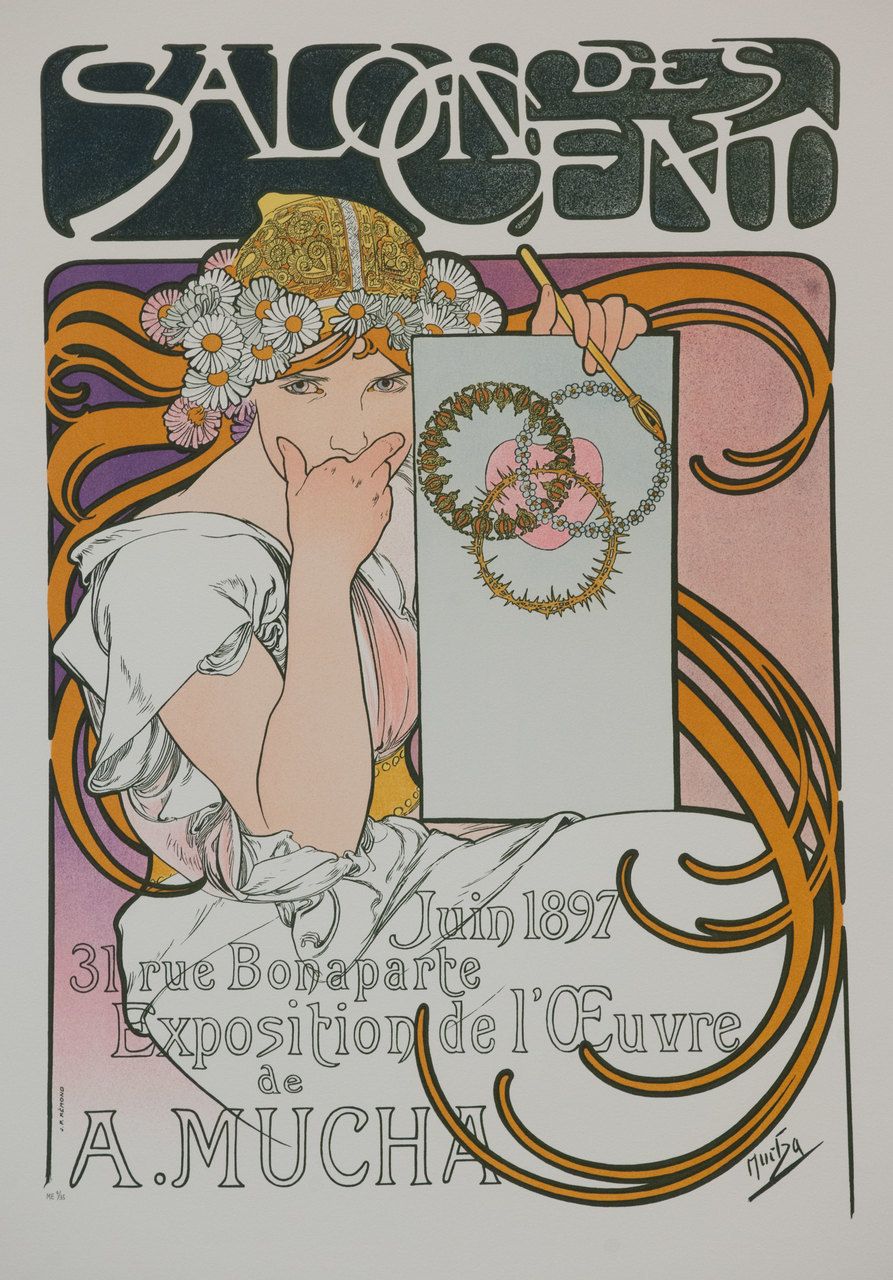 Plakat der Ausstellung ''Exposition de l''Oeuvre de A.Mucha'', Paris, Juni 1897 - Mucha