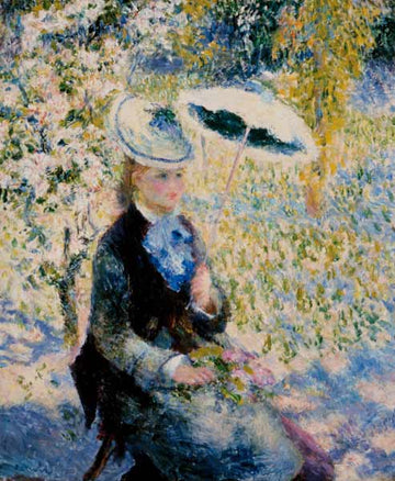Femme avec ombrelle entre floraisons