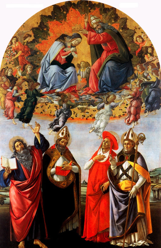 Couronnement de Marie avec Saint Jean l'évangéliste, Augustin, Jérôme et Eligius  - Sandro Botticelli