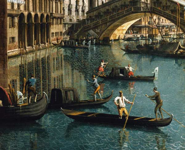 Gondoliers près du pont du Rialto, Venise - Giovanni Antonio Canal
