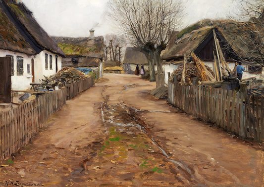 Scène de village au début du printemps - Hans Andersen Brendekilde