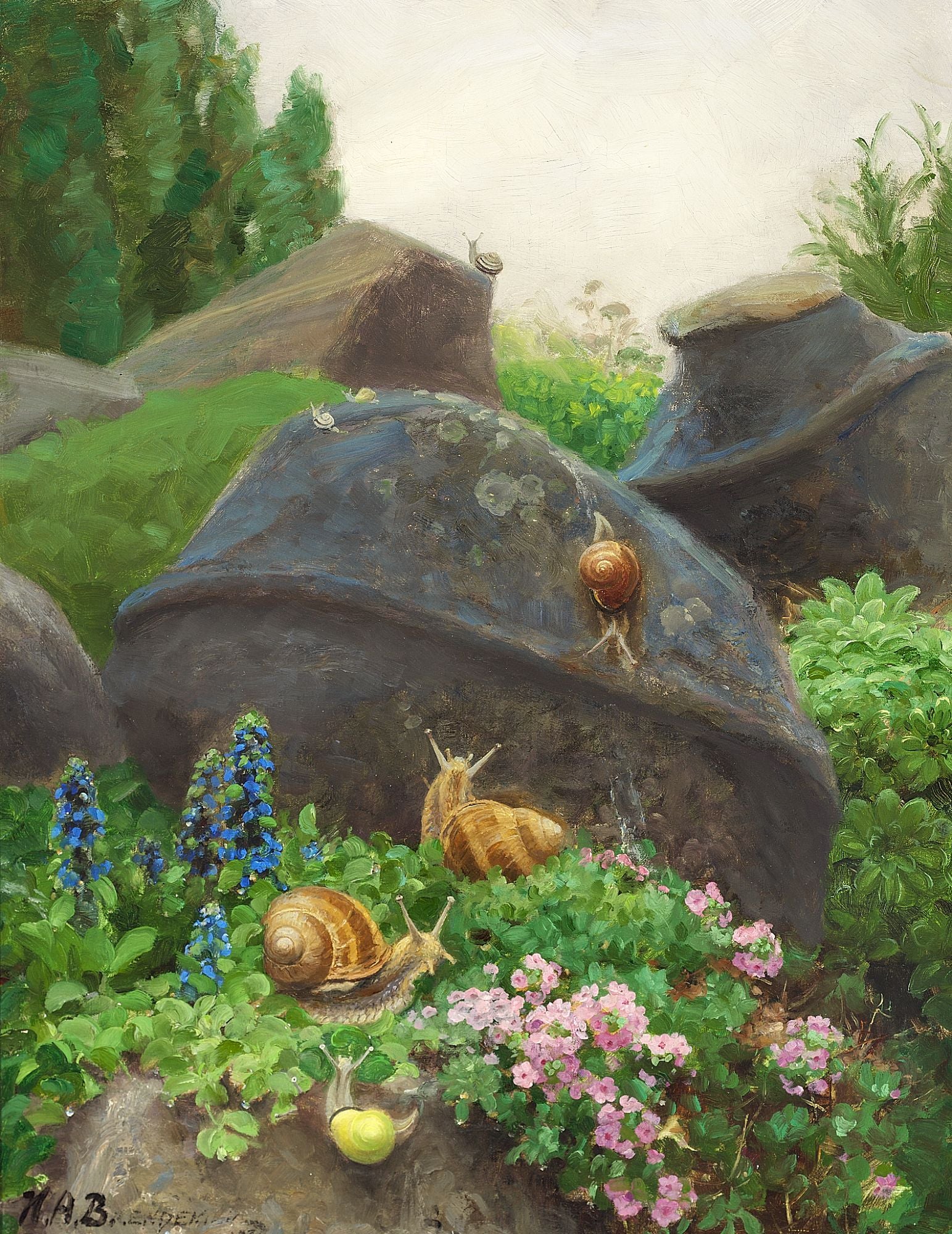 Escargots de vigne dans le jardin du peintre Brendekilde - Hans Andersen Brendekilde