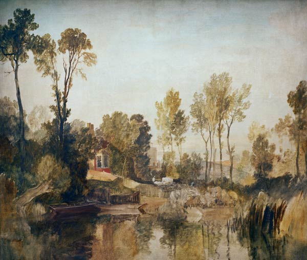 Maison au fleuve avec des arbres et des moutons - William Turner
