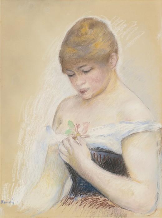 Jeune femme tenant une fleur. Portrait de l'actrice Jeanne Samary - Pierre-Auguste Renoir
