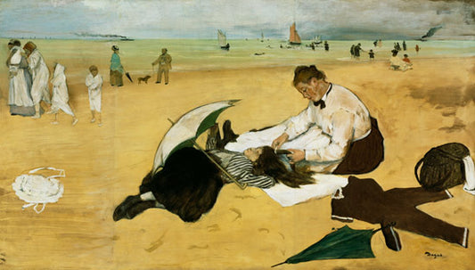La petite fille devient sur la plage de mer - Edgar Degas