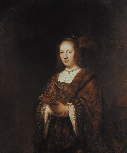 Dame avec un éventail - Rembrandt van Rijn