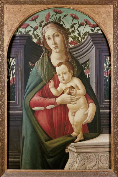 Madonne avec l'enfant dans une alcove décorée de fleurs - Sandro Botticelli