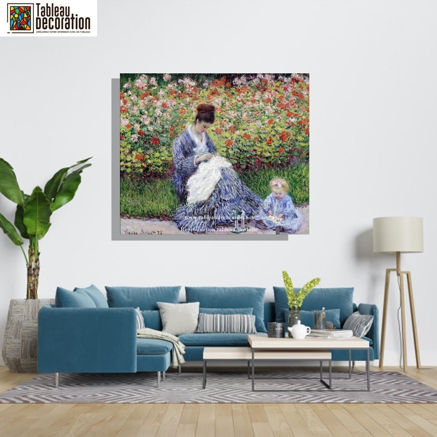 Camille Monet et l’enfant au jardin - Tableau Monet