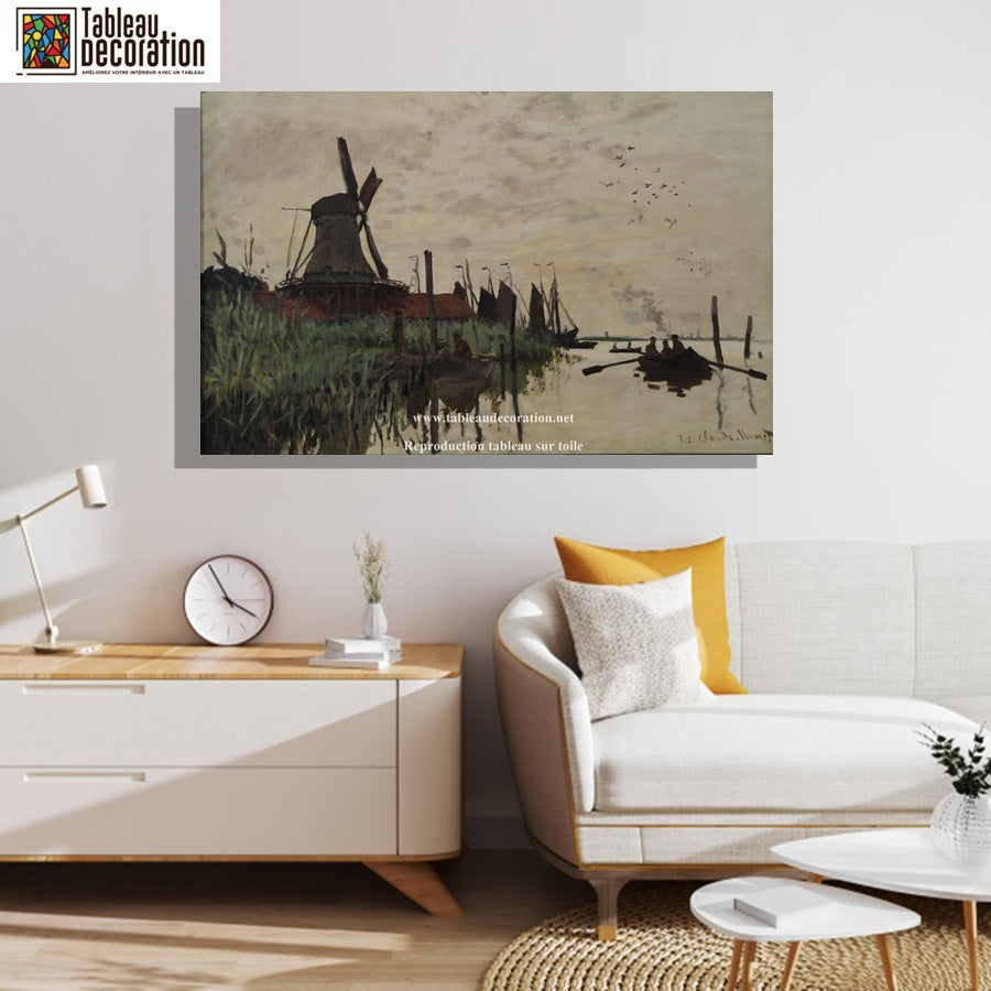 Moulin à vent et bateau à Zaandam - Tableau Monet